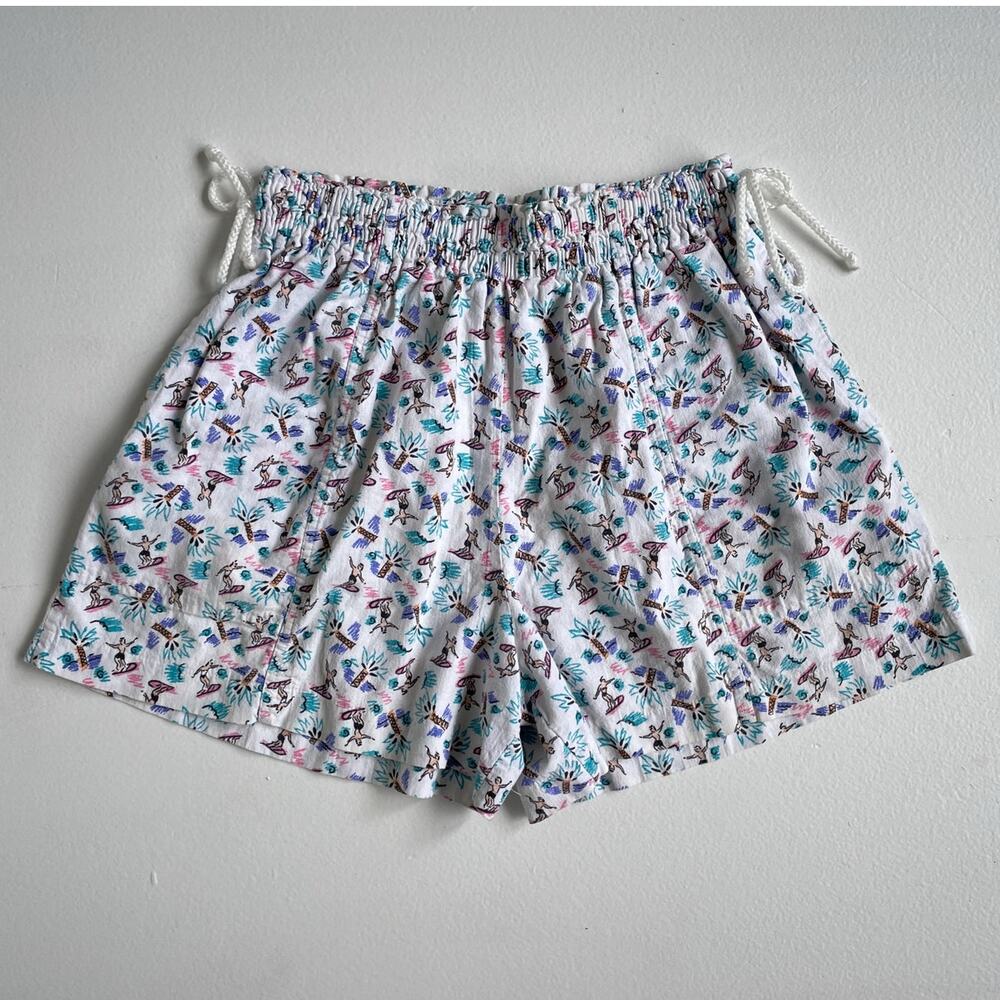 VTG 80s MARISSA Surf Patterned Novelty Cotton Shorts / Sz S / Beach Sports